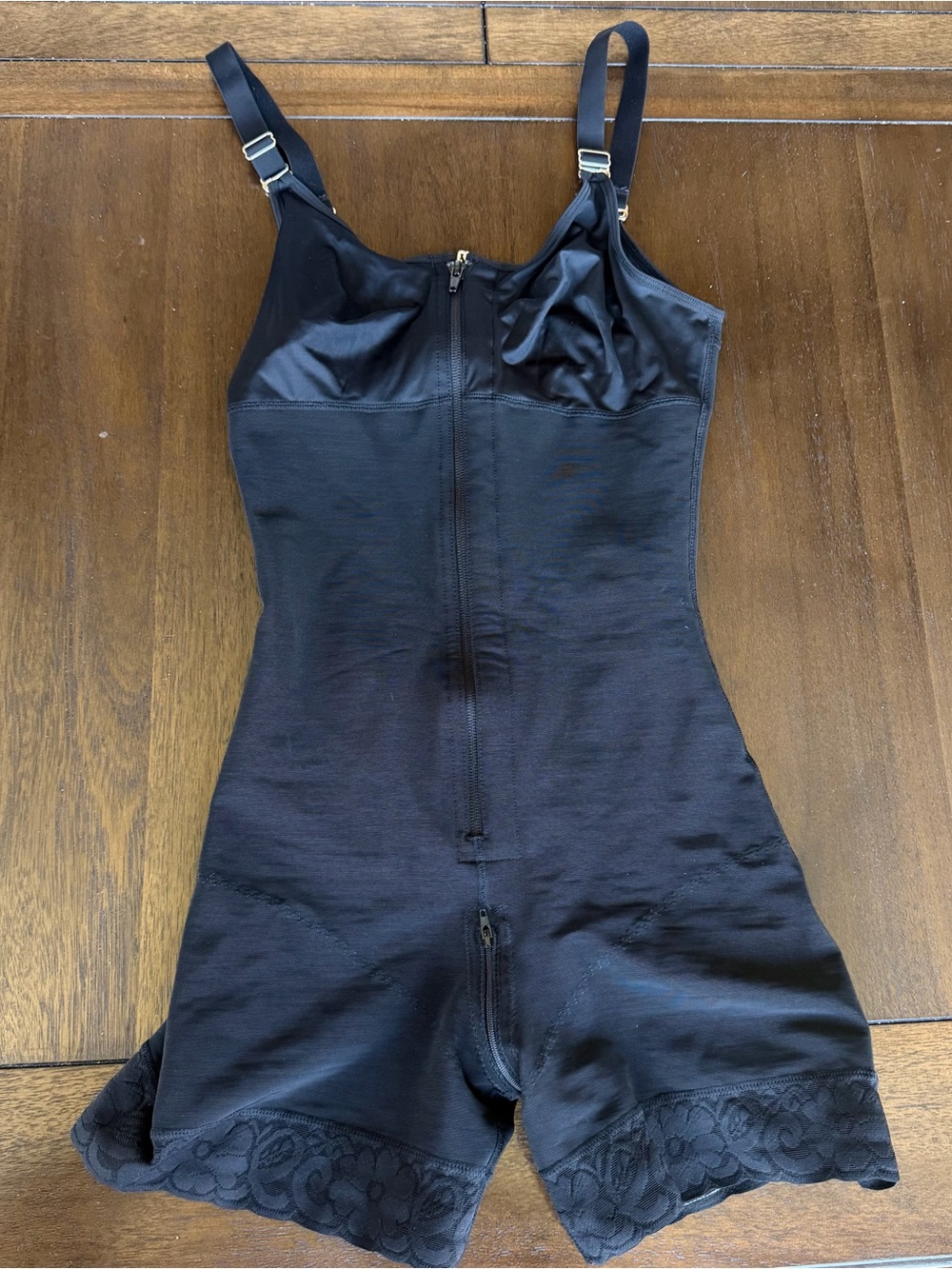 Yianna Black Full-Body Shaping One-Piece with Lace Hem